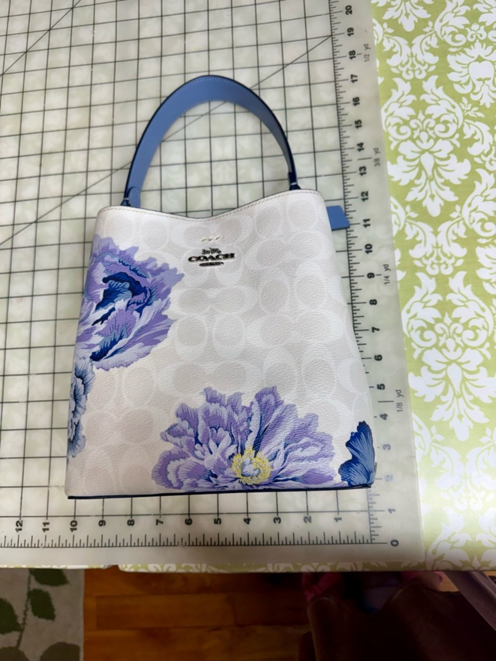 Coach White Floral Shoulder Bag with Blue Handle